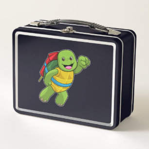 Turtle at Flying with Rocket Metal Lunch Box