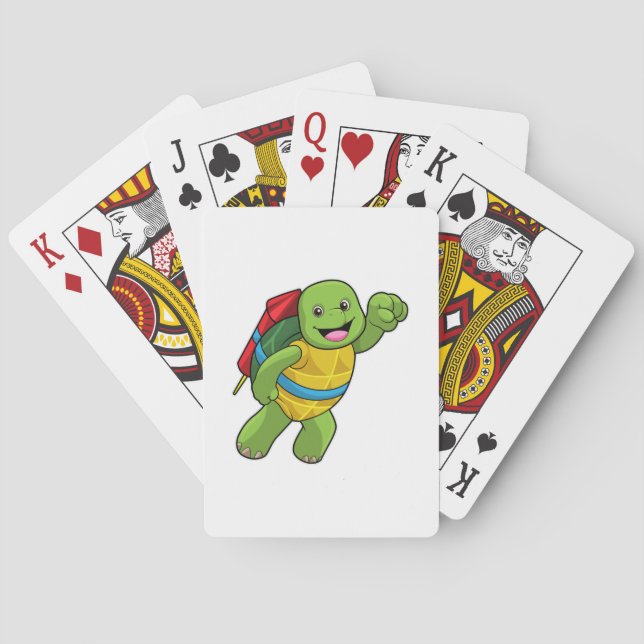 Turtle at Flying with Rocket Playing Cards (Back)