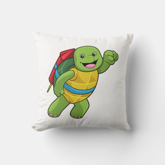 Turtle at Flying with Rocket Throw Pillow (Front)