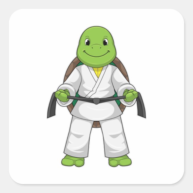Turtle at Martial arts with black Belt Square Sticker (Front)