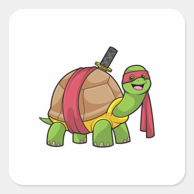 Turtle at Martial arts with Sword Square Sticker (Front)