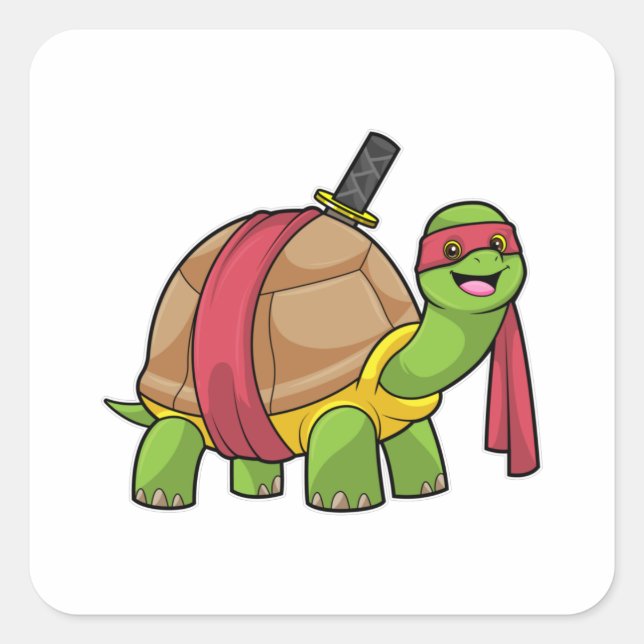 Turtle at Martial arts with Sword Square Sticker (Front)