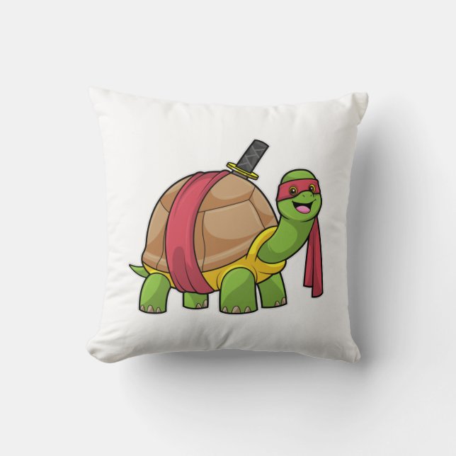 Turtle at Martial arts with Sword Throw Pillow (Front)