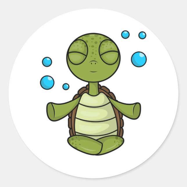 Turtle at Meditating in Sitting Classic Round Sticker (Front)