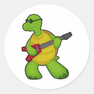 Turtle at Music with Guitar & Sunglasses Classic Round Sticker