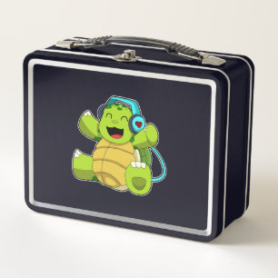 Turtle at Music with Headphone Metal Lunch Box