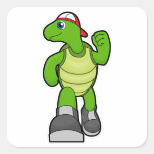 Turtle at Running with Cap Square Sticker