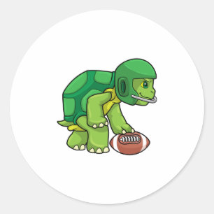 Turtle at Sports with Football & Helmet Classic Round Sticker