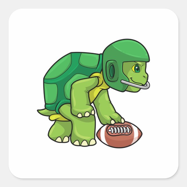 Turtle at Sports with Football & Helmet Square Sticker (Front)