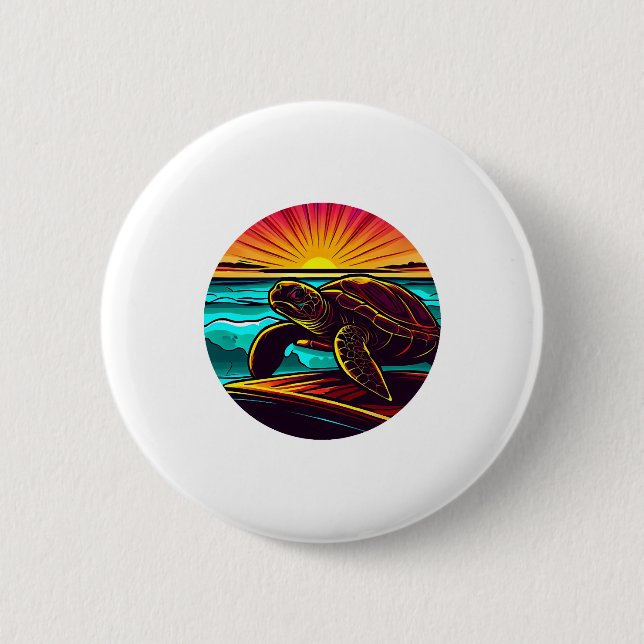 Turtle at Sunset, Inspiring Nature Design 2 Inch Round Button (Front)