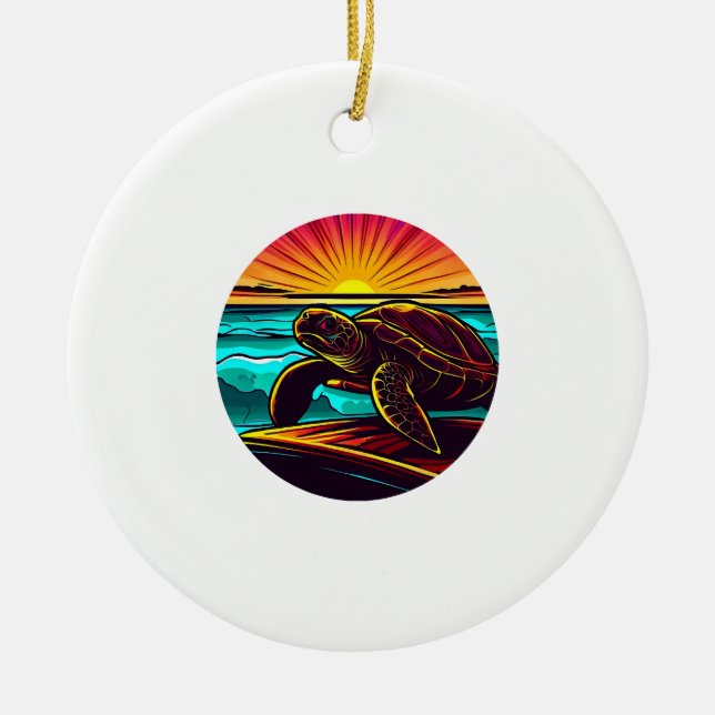 Turtle at Sunset, Inspiring Nature Design Ceramic Ornament (Front)