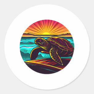 Turtle at Sunset, Inspiring Nature Design Classic Round Sticker