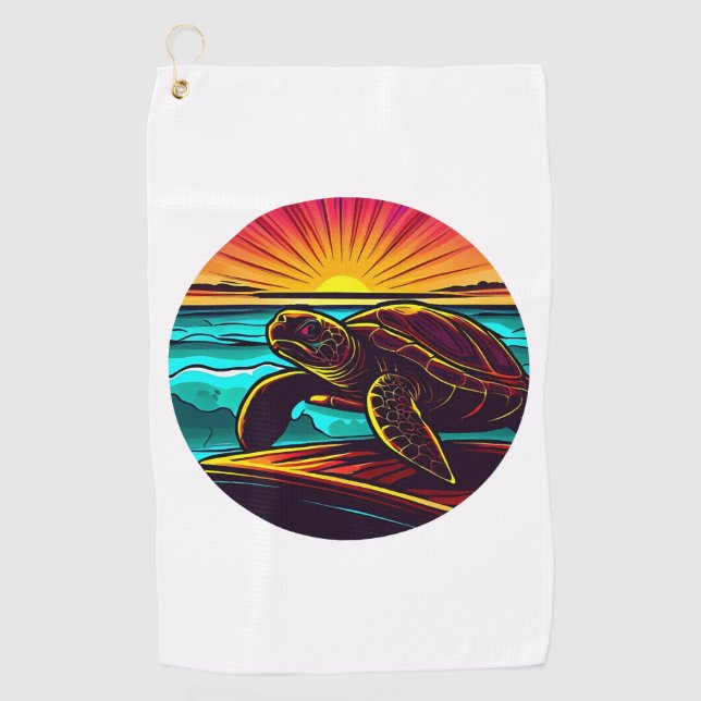 Turtle at Sunset, Inspiring Nature Design Golf Towel (Front)