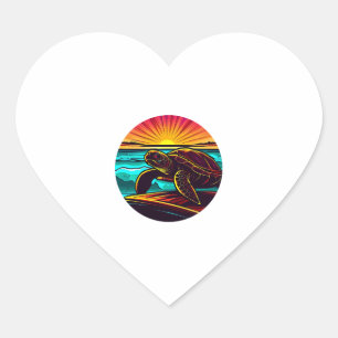 Turtle at Sunset, Inspiring Nature Design Heart Sticker