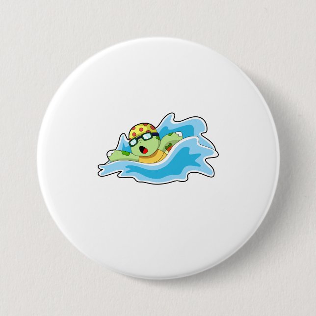 Turtle at Swimming in Water 3 Inch Round Button (Front)