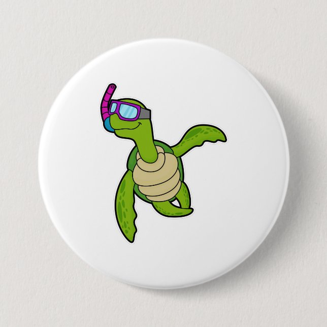 Turtle at Swimming with Snorkel 3 Inch Round Button (Front)