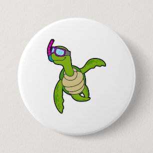 Turtle at Swimming with Snorkel 3 Inch Round Button