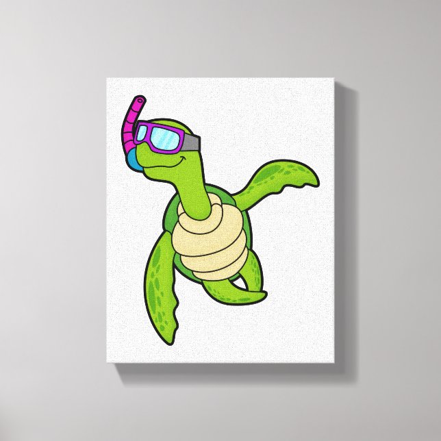 Turtle at Swimming with Snorkel Canvas Print (Front)