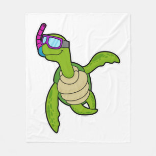 Turtle at Swimming with Snorkel Fleece Blanket