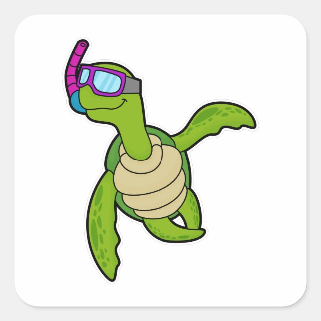 Turtle at Swimming with Snorkel Square Sticker (Front)