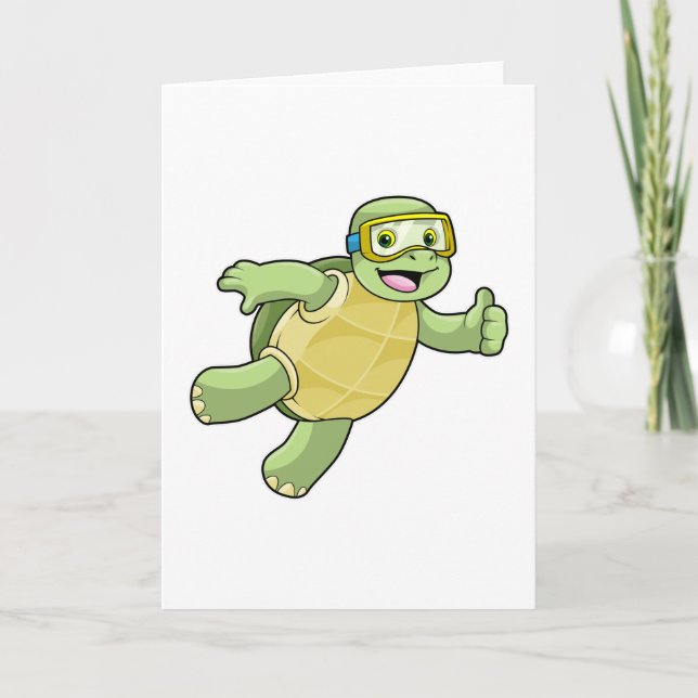 Turtle at Swimming with Swimming goggles Card (Front)