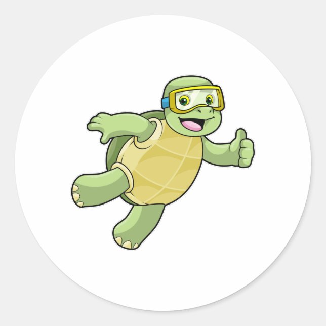 Turtle at Swimming with Swimming goggles Classic Round Sticker (Front)