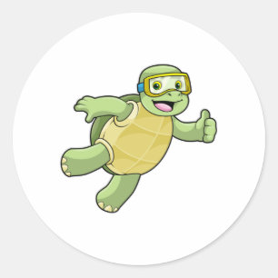 Turtle at Swimming with Swimming goggles Classic Round Sticker