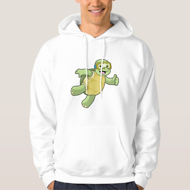 Turtle at Swimming with Swimming goggles Hoodie (Front)