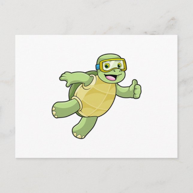 Turtle at Swimming with Swimming goggles Postcard (Front)