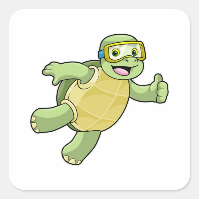 Turtle at Swimming with Swimming goggles Square Sticker (Front)