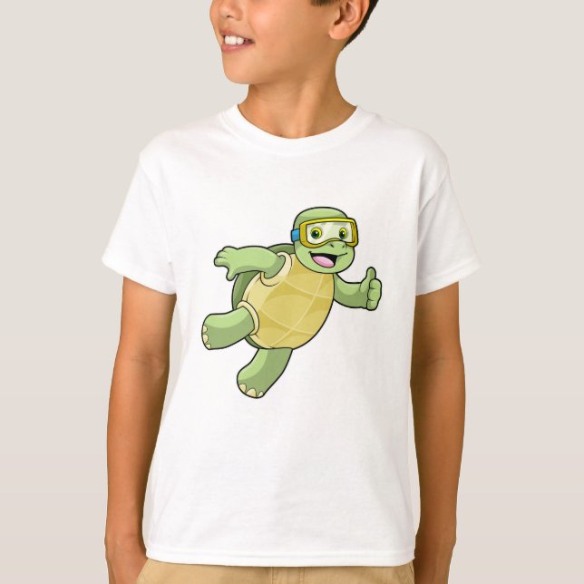 Turtle at Swimming with Swimming goggles T-Shirt (Front)