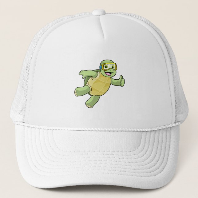 Turtle at Swimming with Swimming goggles Trucker Hat (Front)