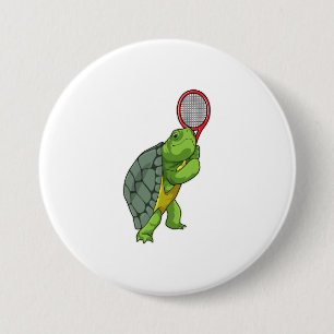 Turtle at Tennis with Tennis racket 3 Inch Round Button