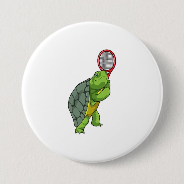 Turtle at Tennis with Tennis racket 3 Inch Round Button (Front)