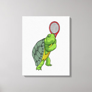Turtle at Tennis with Tennis racket Canvas Print
