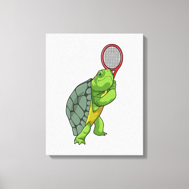 Turtle at Tennis with Tennis racket Canvas Print (Front)