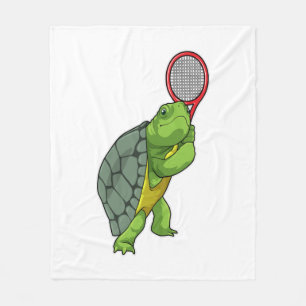 Turtle at Tennis with Tennis racket Fleece Blanket