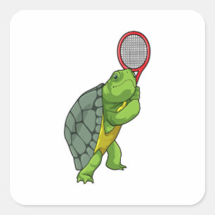 Turtle at Tennis with Tennis racket Square Sticker