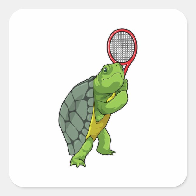 Turtle at Tennis with Tennis racket Square Sticker (Front)