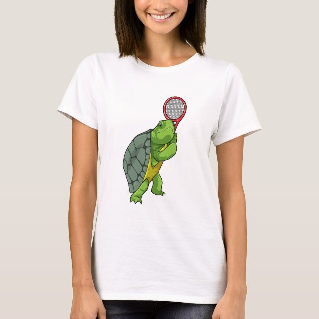 Turtle at Tennis with Tennis racket T-Shirt (Front)