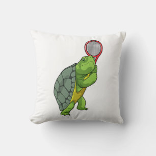 Turtle at Tennis with Tennis racket Throw Pillow