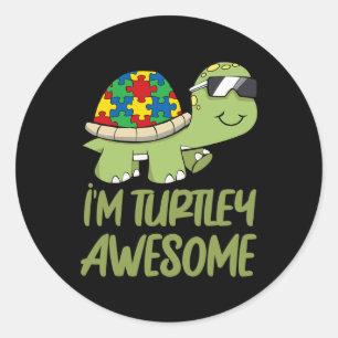 Turtle Awesome Autism Awareness Puzzle Piece  Classic Round Sticker