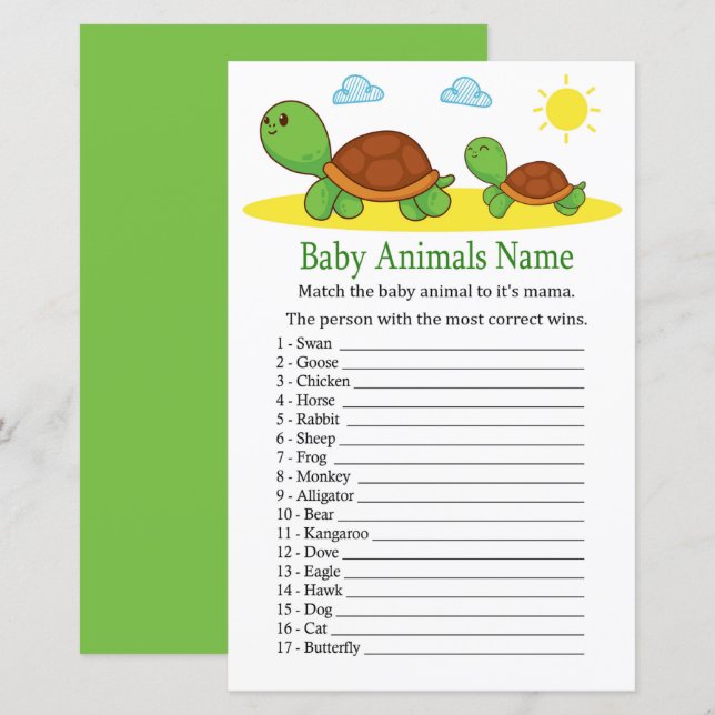 Turtle Baby Animals Name Game (Front/Back)