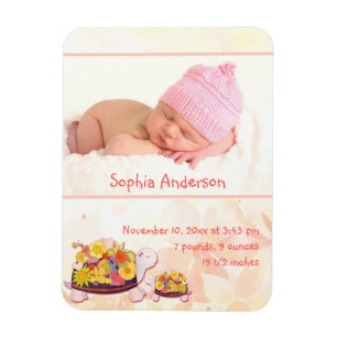 Turtle Baby Girl Birth Announcement Magnet