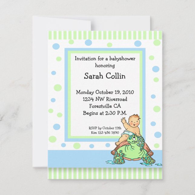 Turtle Baby Shower Blue Boy Invitation (Front)