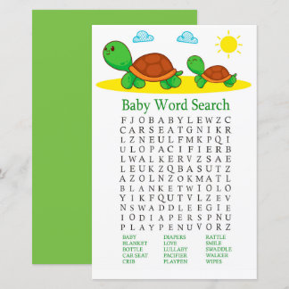 Turtle Baby Shower Word Search Game