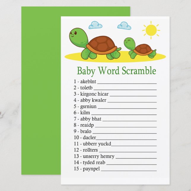 Turtle Baby word scramble game (Front/Back)