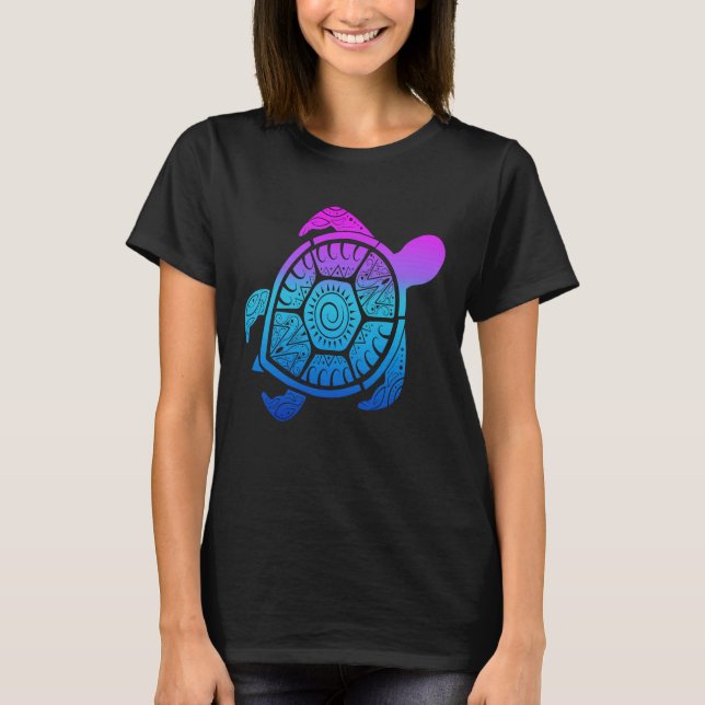 Turtle Back Mandala Carapace Turtle Swimming T-Shirt (Front)