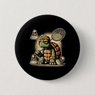 Turtle Badminton Player Shuttle Racket 2 Inch Round Button