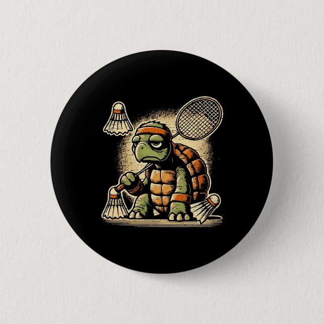 Turtle Badminton Player Shuttle Racket 2  Inch Round Button (Front)